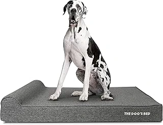 The Dog’s Bed Orthopedic Memory Foam Dog Bed with Headrest, Calming Surface – CertiPUR-Certified Foam, Linen Fabric, Grey Linen, XXL, 6-Inch