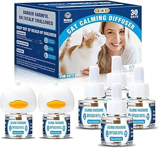 Cat Calming Pheromones Diffuser: 6-in-1 Kit (2 Plug-ins + 4x48ml Refills)