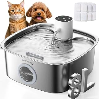 FEELNEEDY Cordless Stainless Steel Dog Water Fountain with Motion Sensor, 8L