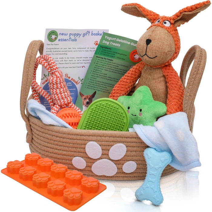 Premium Puppy Starter Kit Gift Basket with Essentials, Toys, and Training Supplies
