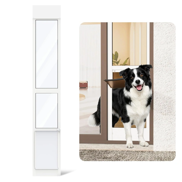 Sliding Glass Dog Door, Adjustable 75.8-80.3in H, up to 75 lbs, Large, White